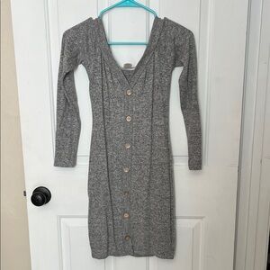 Elegant Long Sleeve Gray Knit Dress